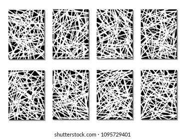 Minimal Covers. Set of 8 Black and White Designs for Covers, Backgrounds or Posters. Monochrome Geometric Backgrounds with Contrast Stripes. Abstract Grid with Clipping Mask. Editable Trendy Covers
