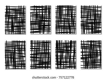 Minimal Covers. Set of 8 Black and White Designs for Covers, Backgrounds or Posters. Monochrome Geometric Backgrounds with Contrast Stripes. Abstract Grid with Clipping Mask. Editable Trendy Covers