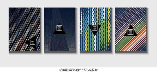 Minimal Covers Set. A4 Vector Business Folders Templates. Colored Trendy Modern Business Covers Set. Neon Bright Glam and Glitch Party Poster Background. Futuristic Branding, Lines Tech Design.