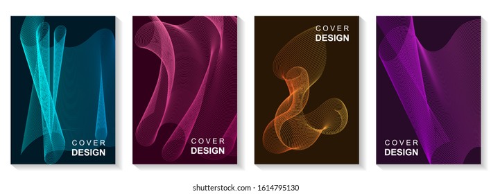 Minimal covers set. Future geometric design. A set of modern abstract backgrounds with abstract gradient linear waves. Sound flyer for creating a fashionable abstract cover, banner, poster, booklet. 