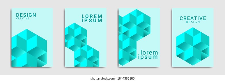 Minimal Covers Set With Geometric 3d Shapes Design. Brochure Collection, Futuristic Background, Cover, Print.