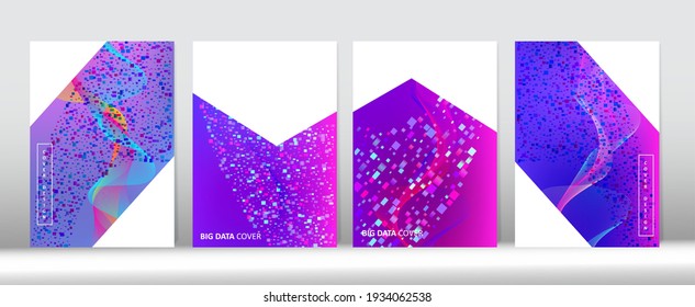 Minimal Covers Set. Grunge Equalizer Music Background 3D Liquid Shapes Modern Cover Template. Big Data Tech Neon Magazine. Purple Pink Blue Cyber Vector Cover Layout. Futuristic Gradient Overlay.
