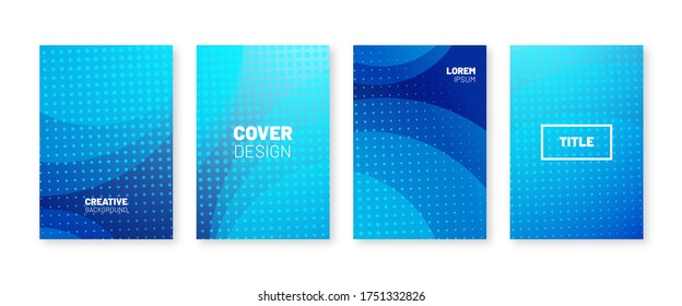 Minimal covers set. Halftone dots pattern. Blue simple backdrop