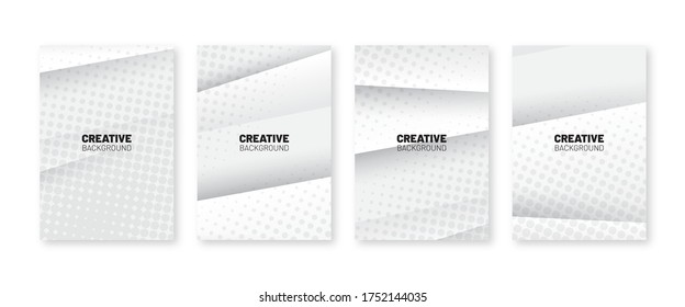 Minimal covers set. Halftone dots pattern. Grey paper background