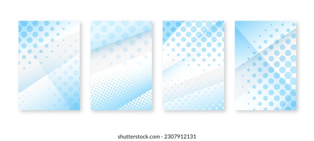 Minimal covers set. Halftone dots pattern. Blue paper background