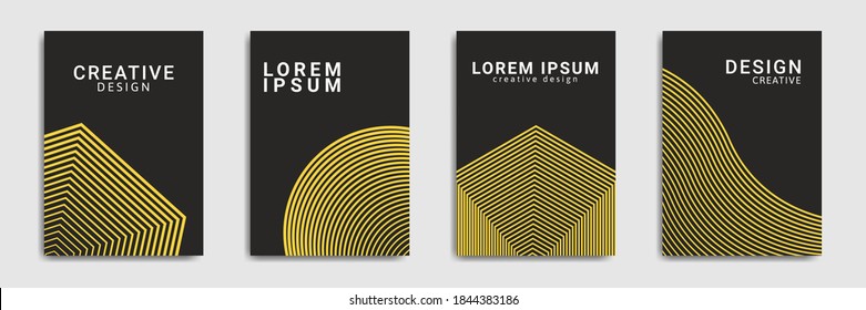 Minimal Covers Set With Halftone Lines Texture Design. Brochure Collection, Futuristic Background, Cover, Print.