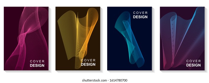 Minimal covers set. A set of modern abstract backgrounds with abstract gradient linear waves. Sound flyer for creating a fashionable abstract cover, banner, poster, booklet.. Eps10 vector