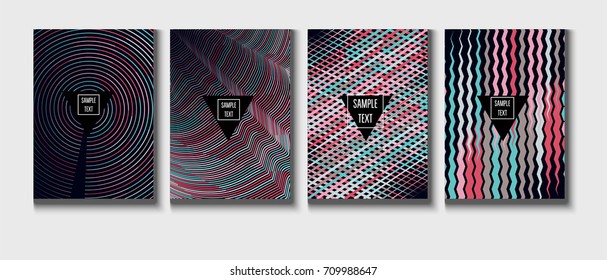Minimale Abdeckungen eingestellt. Modernes, mehrfarbiges, einfaches Plakatdesign. Funky Hipster blau, türkisfarben, rot, graue, minimale Decken. Geometrischer Hintergrund, abstraktes Vektormuster. Geschäftsidentität.