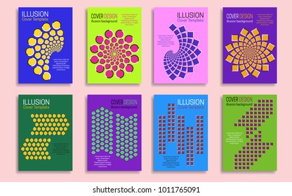 Minimal covers templates with optical illusion design elements. Booklet, brochure, annual report, poster dynamic design.