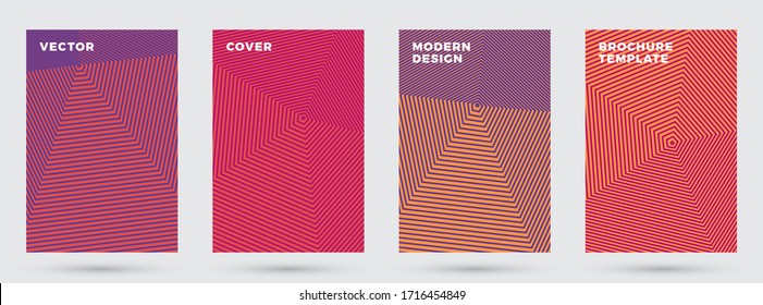 Minimal covers vector design. Geometric halftone gradients. Title page templates set. Halftone lines texture brochure covers. Rectangle flyer background templates.