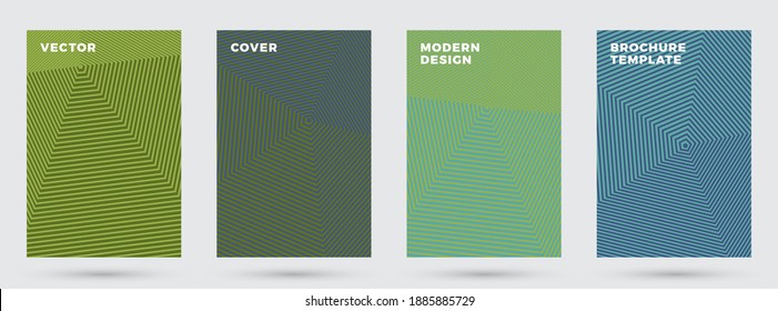 Diseño vectorial de cubiertas mínimas. Gradientes geométricos de medio tono. Conjunto de plantillas de página de título. Tapas planas de textura de líneas de semitono. Plantillas de fondo del cartel Rectangle.