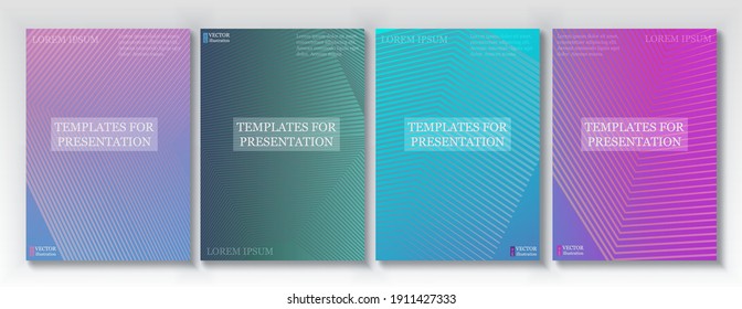 Minimal covers vector design. Geometric halftone gradients. Title page layouts collection. Halftone lines texture book covers. Rectangle poster background templates.