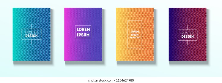Minimal Covers, Vector Hipster Abstract Tech Design. Magenta, Cyan, Yellow Corporate Identity Blend Wave Halftones. Funky Business Minimal Covers, Retro Music Poster Bright Gradient Shapes.