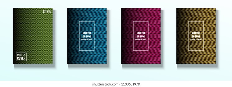 Minimal Covers, Vector Hipster Abstract Tech Design. Magenta, Cyan, Yellow Corporate Identity Glitch Wave Halftones. Business Minimal Covers, Retro Ad Music Party Poster Bright Gradient Stripes