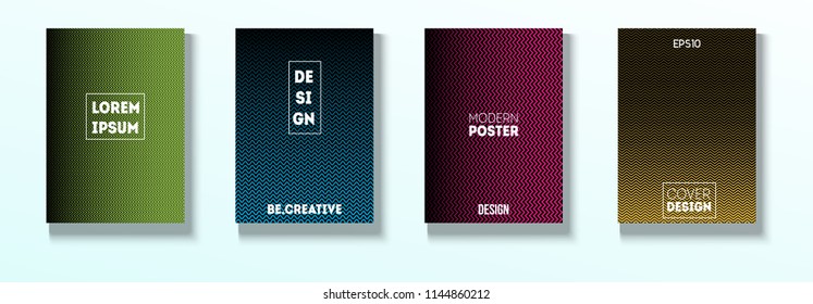 Minimal Covers, Vector Hipster Abstract Tech Neon Set. Magenta, Cyan, Yellow Corporate Identity Blend Wave Halftones. Funky Business Minimal Covers, Retro Music Poster Bright Gradient Stripes.