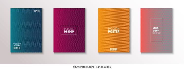 Minimal Covers, Vector Hipster Abstract Neon Design. Magenta, Cyan, Yellow Corporate Identity Glitch Linear Halftones. Trendy Business Minimal Covers, Retro Music Poster Colorful Gradient Shapes.