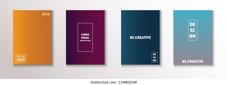 Minimal Covers, Vector Hipster Abstract Brands Design. Magenta, Cyan, Yellow Corporate Identity Glitch Wave Halftones. Simple Ad Business Minimal Covers, Retro Music Poster Bright Gradient Stripes
