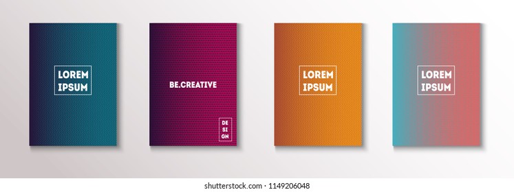 Minimal Covers, Vector Hipster Abstract Tech Neon Set. Magenta, Cyan, Yellow Corporate Identity Blend Glitch Halftones. Funky Business Minimal Covers, Retro Music Poster Colorful Gradient Shapes.