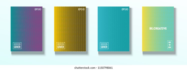 Minimal Covers, Vector Hipster Abstract Brands Design. Magenta, Cyan, Yellow Corporate Identity Blend Glam Halftones. Funky Ad Business Minimal Covers, Retro Music Poster Bright Gradient Stripes.