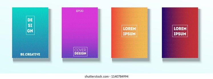 Minimal Covers, Vector Linear Abstract Tech Neon Set. Magenta, Cyan, Yellow Corporate Identity Glitch Wave Halftones. Trendy Business Minimal Covers, Retro Music Poster Colorful Gradient Shapes.