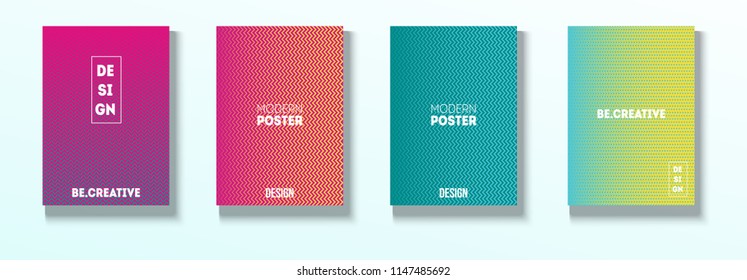 Minimal Covers, Vector Linear Abstract Tech Neon Set. Magenta, Cyan, Yellow Corporate Identity Blend Glitch Halftones. Simple Business Minimal Covers, Retro Ad Music Poster Bright Gradient Stripes