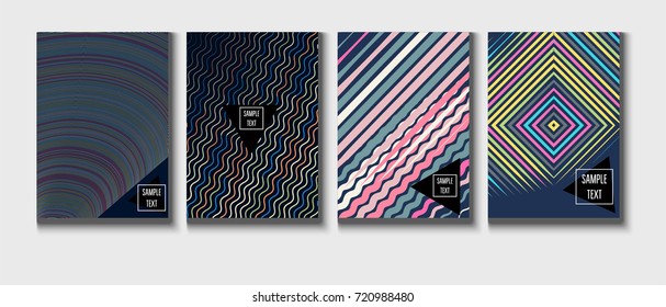 Minimal Covers Vector Set. Cool children's jolly funky colors. Creative modern geometric blend minimal covers template. Presentation, poster dynamic background. Hipster pink, green, blue, grey design.