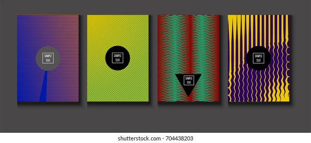 Minimal Covers Vector Set. Halftone Gradient Simple Backgrounds. Futuristic 80s Style Neon Colored Mesh Posters. Memphis Minimal Cover Template. Geometric Placards. Asymmetric Yellow, Red, Green Lines