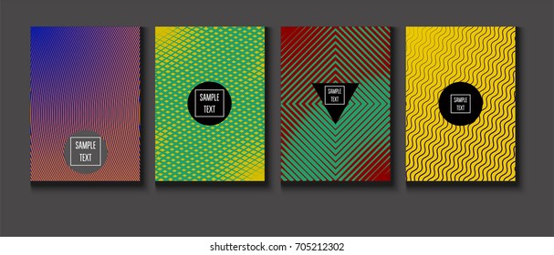 Minimal Covers Vector Set. Halftone Gradient Simple Backgrounds. Futuristic 80s Style Neon Colored Mesh Posters. Memphis Minimal Cover Template. Geometric Placards. Asymmetric Yellow, Red, Green Lines