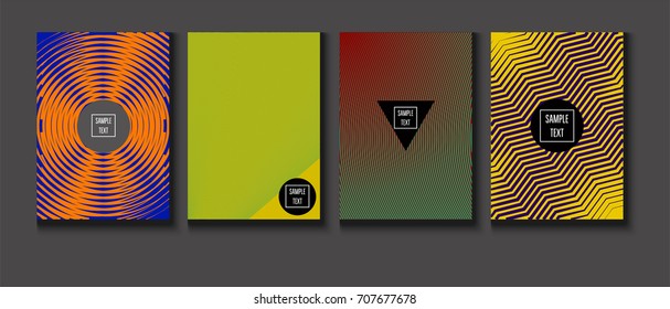 Minimal Covers Vector Set. Halftone Gradient Simple Backgrounds. Futuristic 80s Style Neon Colored Mesh Posters. Memphis Minimal Cover Template. Geometric Placards. Asymmetric Yellow, Red, Green Lines
