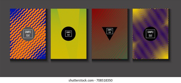 Minimal Covers Vector Set. Halftone Gradient Simple Backgrounds. Futuristic 80s Style Neon Colored Mesh Posters. Memphis Minimal Cover Template. Geometric Placards. Asymmetric Yellow, Red, Green Lines