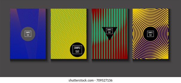 Minimal Covers Vector Set. Halftone Gradient Simple Backgrounds. Futuristic 80s Style Neon Colored Mesh Posters. Memphis Minimal Cover Template. Geometric Placards. Asymmetric Yellow, Red, Green Lines