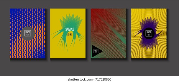 Minimal Covers Vector Set. Halftone Gradient Simple Backgrounds. Futuristic 80s Style Neon Colored Mesh Posters. Memphis Minimal Cover Template. Geometric Placards. Asymmetric Yellow, Red, Green Lines