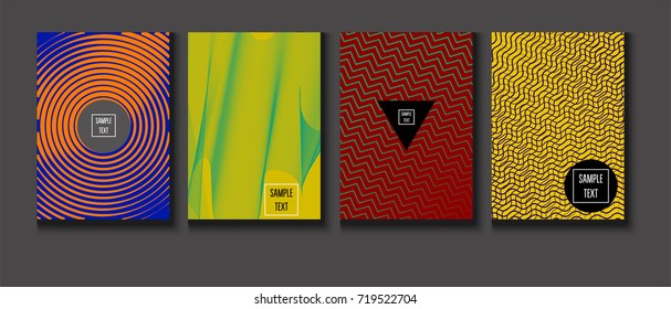 Minimal Covers Vector Set. Halftone Gradient Simple Backgrounds. Futuristic 80s Style Neon Colored Mesh Posters. Memphis Minimal Cover Template. Geometric Placards. Asymmetric Yellow, Red, Green Lines