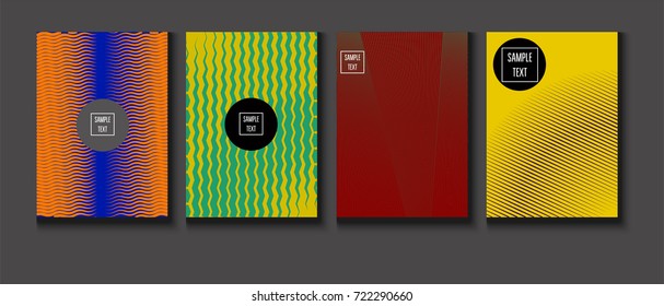 Minimal Covers Vector Set. Halftone Gradient Simple Backgrounds. Futuristic 80s Style Neon Colored Mesh Posters. Memphis Minimal Cover Template. Geometric Placards. Asymmetric Yellow, Red, Green Lines