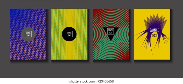 Minimal Covers Vector Set. Halftone Gradient Simple Backgrounds. Futuristic 80s Style Neon Colored Mesh Posters. Memphis Minimal Cover Template. Geometric Placards. Asymmetric Yellow, Red, Green Lines