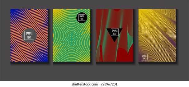 Minimal Covers Vector Set. Halftone Gradient Simple Backgrounds. Futuristic 80s Style Neon Colored Mesh Posters. Memphis Minimal Cover Template. Geometric Placards. Asymmetric Yellow, Red, Green Lines