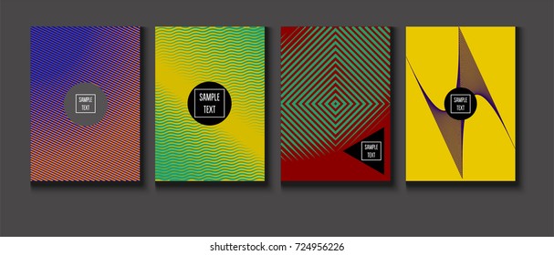 Minimal Covers Vector Set. Halftone Gradient Simple Backgrounds. Futuristic 80s Style Neon Colored Mesh Posters. Memphis Minimal Cover Template. Geometric Placards. Asymmetric Yellow, Red, Green Lines