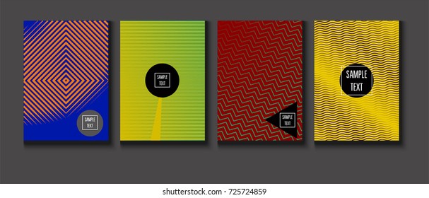 Minimal Covers Vector Set. Halftone Gradient Simple Backgrounds. Futuristic 80s Style Neon Colored Mesh Posters. Memphis Minimal Cover Template. Geometric Placards. Asymmetric Yellow, Red, Green Lines