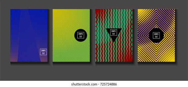 Minimal Covers Vector Set. Halftone Gradient Simple Backgrounds. Futuristic 80s Style Neon Colored Mesh Posters. Memphis Minimal Cover Template. Geometric Placards. Asymmetric Yellow, Red, Green Lines