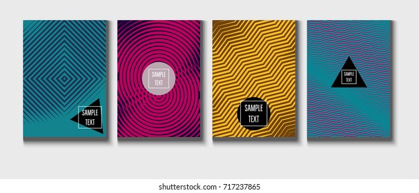 Minimal covers vector set. Iridescent futuristic poster design. Funky trendy business background. Cool A4 abstract minimal covers. Neon colored halftone blend tech design. Simple clean linear texture.