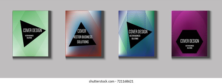 Minimal covers vector set. Iridescent futuristic poster design. Funky trendy business background. Cool A4 abstract minimal covers. Neon colored halftone blend tech design. Simple clean linear texture.