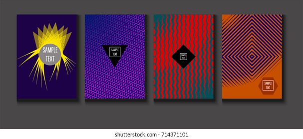 Minimal covers vector set. Trendy simple neon colored retro poster design. 