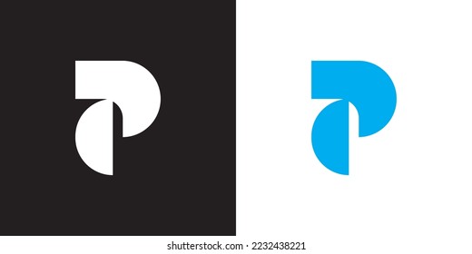 Minimal CP logo. Icon of a PC letter on a luxury background. Logo idea based on the CP monogram initials. Professional variety letter symbol and PC logo on black and blue background.