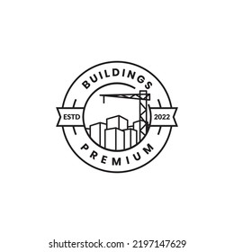 grúa mínima con insignia de diseño del logotipo de construcción