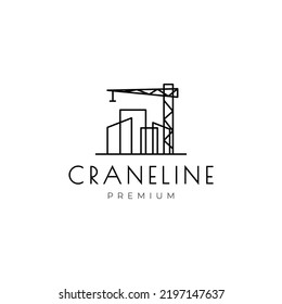 minimal crane with building logo design vector