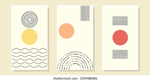 Minimal creative abstract set for wall decoration, as a postcard or brochure design, vector illustration. eps10