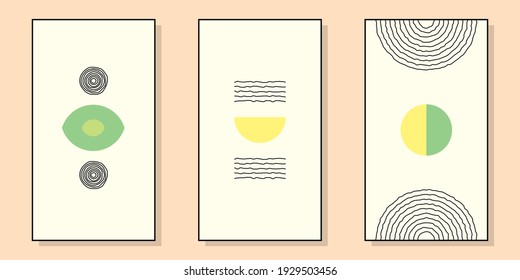 Minimal kreatives Abstraktes Set für die Wanddekoration, als Postkarte oder Broschüre Design, Vektorgrafik. eps10