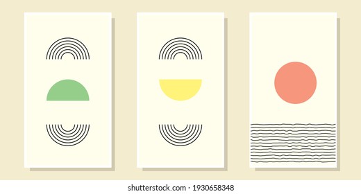 Minimal creative abstract set for wall decoration, as a postcard or brochure design, vector illustration. eps10