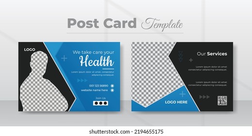 Minimal and creative business medical postcard design. Vector medical postcard layout template.