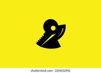 Minimal and creative dog key mark logo template on yellow Background
